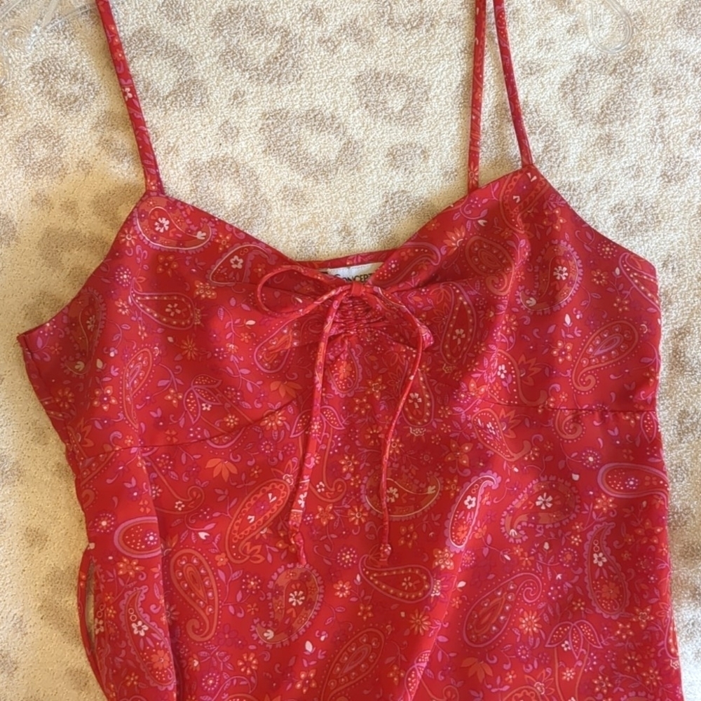 California Concepts Red Pink Orange Paisley Y2K Slip Dress Sundress Small - Picture 2 of 7